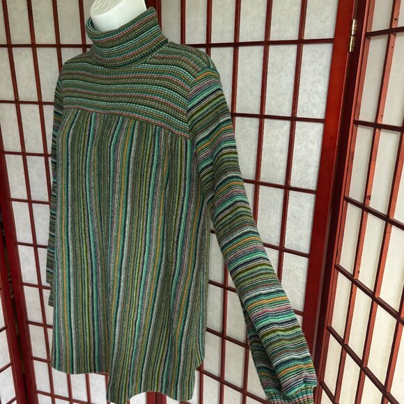 Great Times 1970s Green Striped Long Sleeve Turtleneck Shirt - Picture 2 of 7